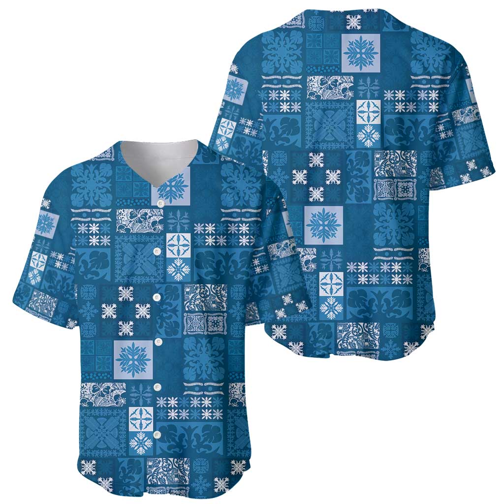 Vintage Hawaiian Quilting Patterns Baseball Jersey Blue Style Tribal Fabric Patchwork - Polynesian Pride