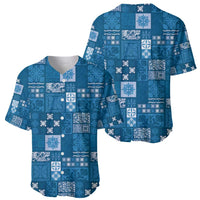 Vintage Hawaiian Quilting Patterns Baseball Jersey Blue Style Tribal Fabric Patchwork - Polynesian Pride