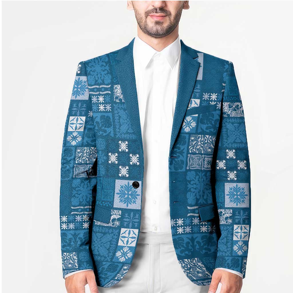 Vintage Hawaiian Quilting Patterns Blazer Blue Style Tribal Fabric Patchwork - Polynesian Pride