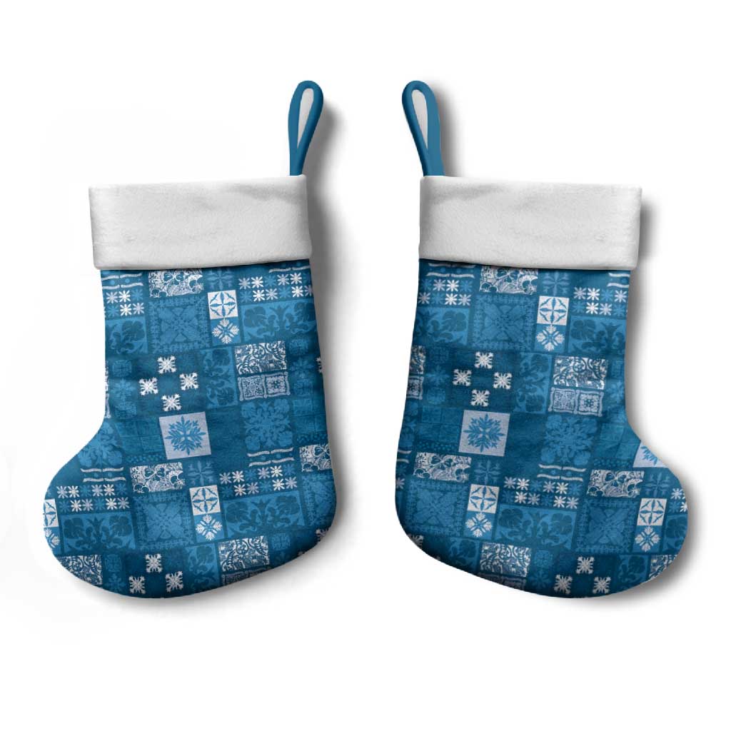 Vintage Hawaiian Quilting Patterns Christmas Stocking Blue Style Tribal Fabric Patchwork - Polynesian Pride