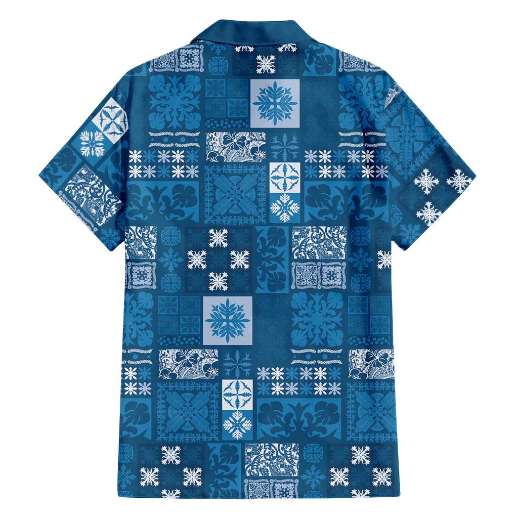 Vintage Hawaiian Quilting Patterns Family Matching Puletasi and Hawaiian Shirt Blue Style Tribal Fabric Patchwork LT9 - Polynesian Pride
