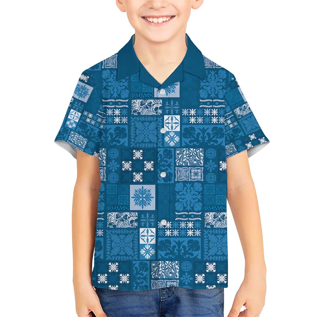 Vintage Hawaiian Quilting Patterns Kid Hawaiian Shirt Blue Style Tribal Fabric Patchwork - Polynesian Pride