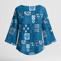 Vintage Hawaiian Quilting Patterns Kimono Sleeve Blouse Blue Style Tribal Fabric Patchwork - Polynesian Pride