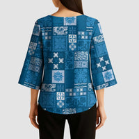 Vintage Hawaiian Quilting Patterns Kimono Sleeve Blouse Blue Style Tribal Fabric Patchwork - Polynesian Pride