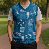 Vintage Hawaiian Quilting Patterns Christmas Knitted V-Neck Vest Blue Style Tribal Fabric Patchwork - Polynesian Pride