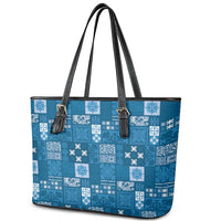 Vintage Hawaiian Quilting Patterns Leather Tote Bag Blue Style Tribal Fabric Patchwork - Polynesian Pride