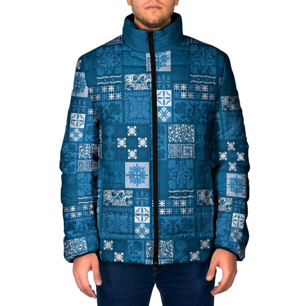 Vintage Hawaiian Quilting Patterns Padded Jacket Blue Style Tribal Fabric Patchwork - Polynesian Pride