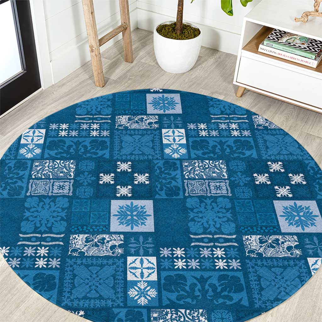 Vintage Hawaiian Quilting Patterns Round Carpet Blue Style Tribal Fabric Patchwork - Polynesian Pride