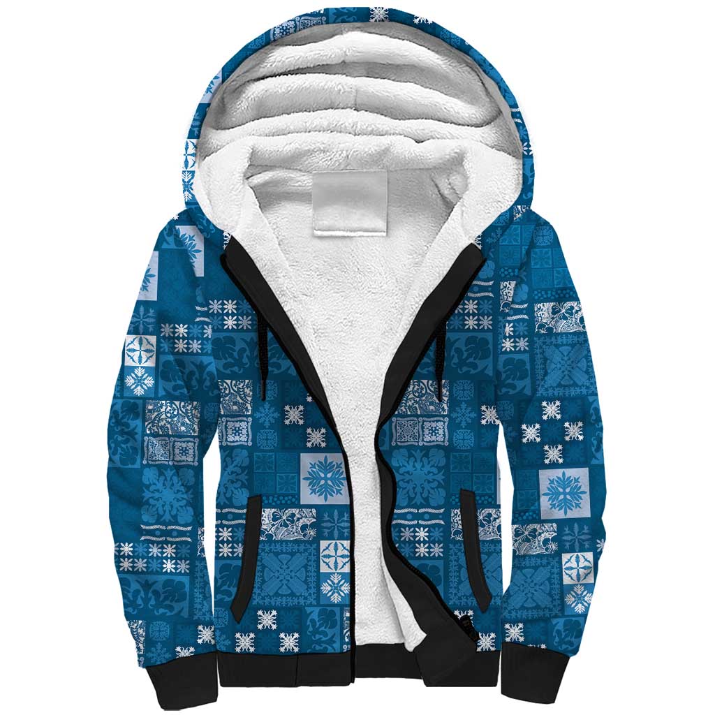 Vintage Hawaiian Quilting Patterns Sherpa Hoodie Blue Style Tribal Fabric Patchwork - Polynesian Pride