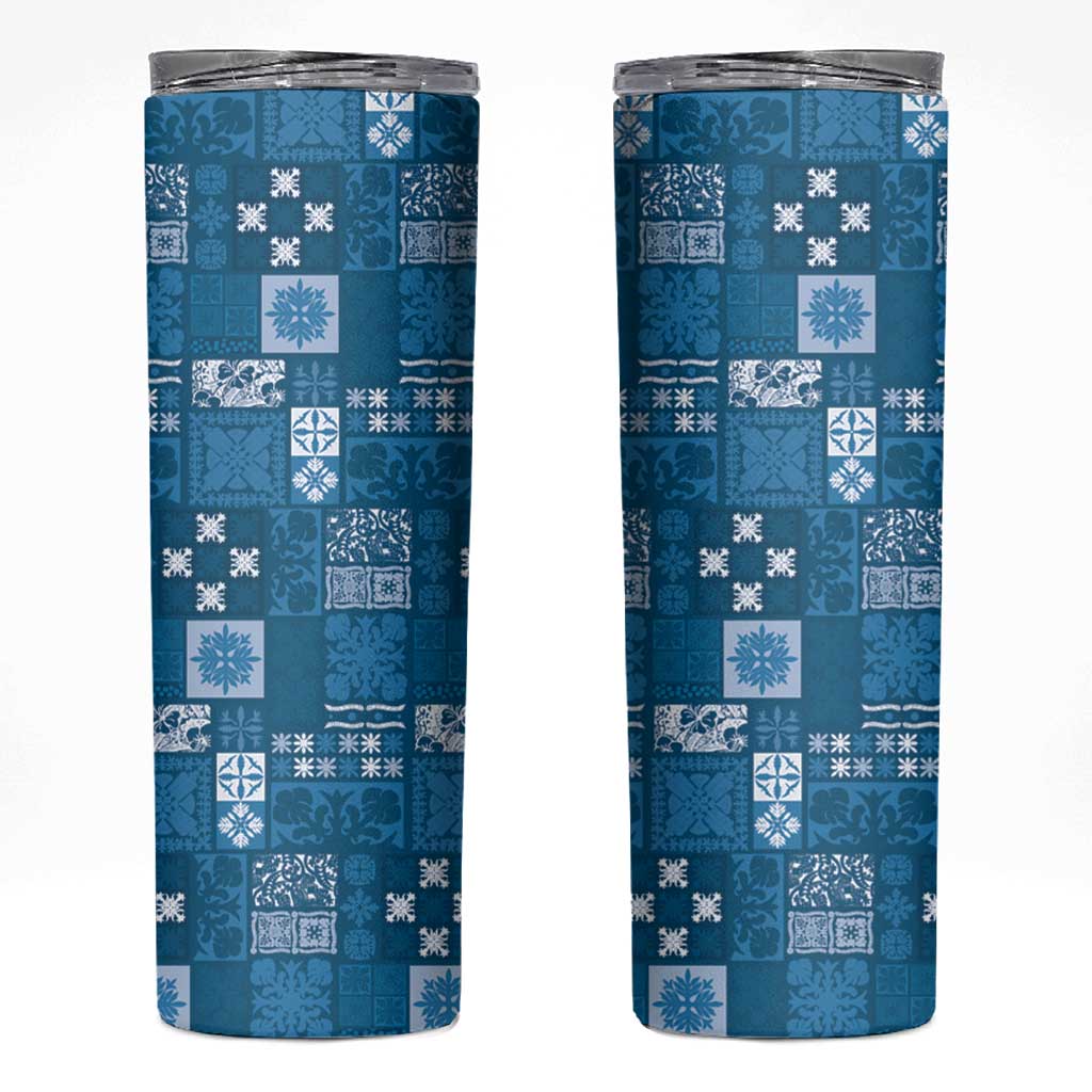 Vintage Hawaiian Quilting Patterns Skinny Tumbler Blue Style Tribal Fabric Patchwork - Polynesian Pride