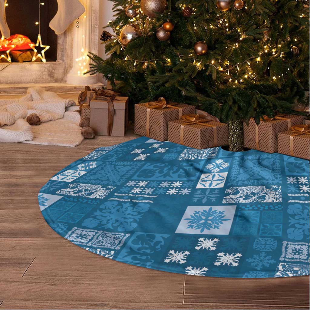 Vintage Hawaiian Quilting Patterns Tree Skirt Blue Style Tribal Fabric Patchwork - Polynesian Pride