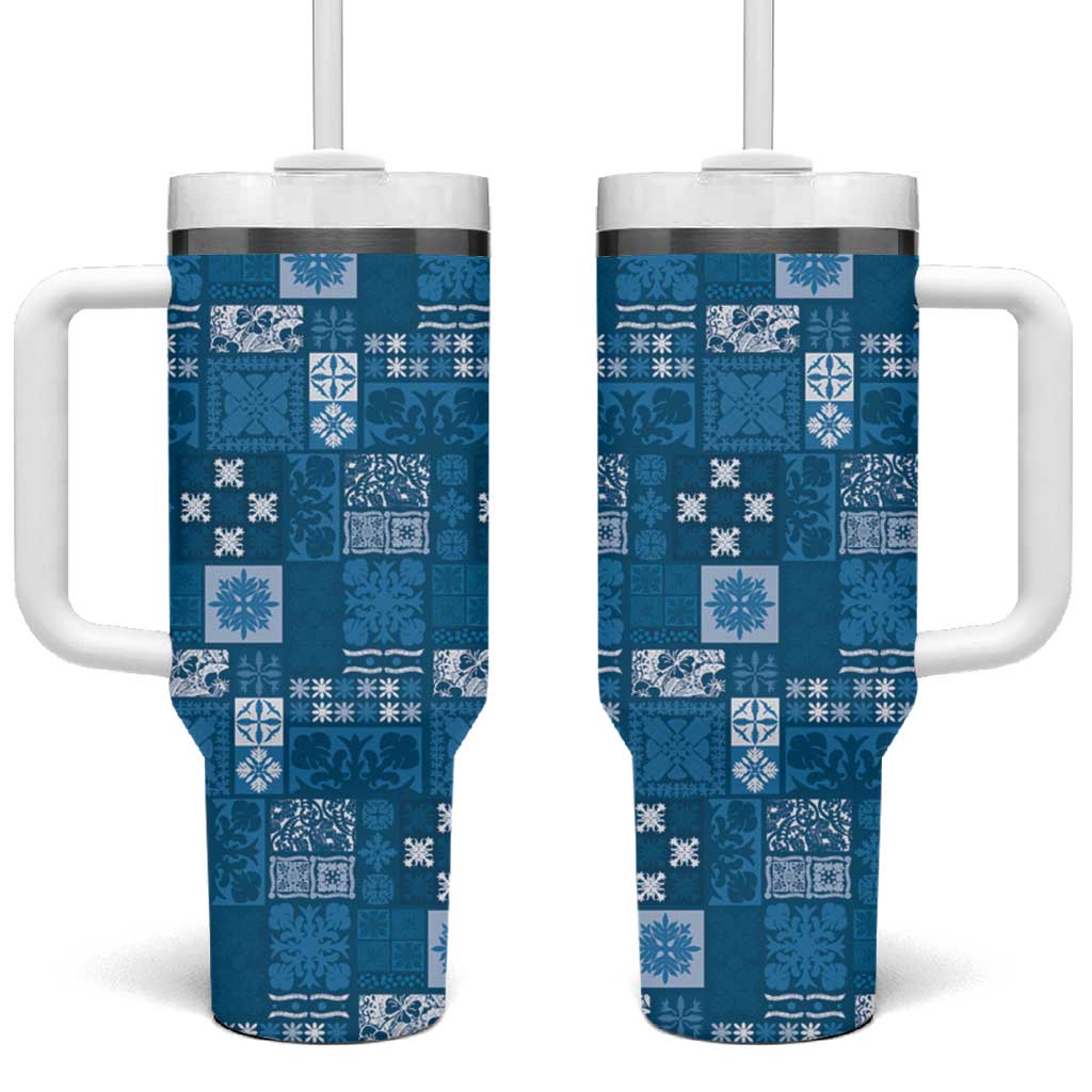 Vintage Hawaiian Quilting Patterns Tumbler With Handle Blue Style Tribal Fabric Patchwork - Polynesian Pride