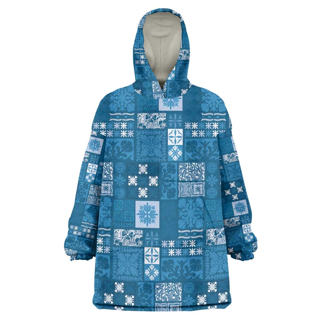 Vintage Hawaiian Quilting Patterns Wearable Blanket Hoodie Blue Style Tribal Fabric Patchwork - Polynesian Pride