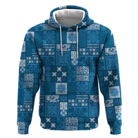 Vintage Hawaiian Quilting Patterns Zip Hoodie Blue Style Tribal Fabric Patchwork - Polynesian Pride