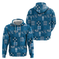 Vintage Hawaiian Quilting Patterns Zip Hoodie Blue Style Tribal Fabric Patchwork - Polynesian Pride