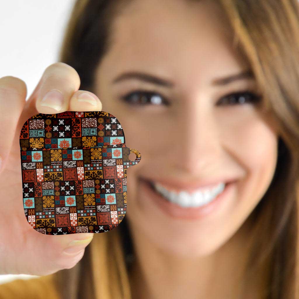 Vintage Hawaiian Quilting Patterns AirPods Case Brown Style Tribal Fabric Patchwork - Polynesian Pride
