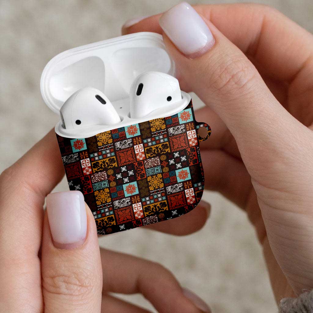 Vintage Hawaiian Quilting Patterns AirPods Case Brown Style Tribal Fabric Patchwork - Polynesian Pride
