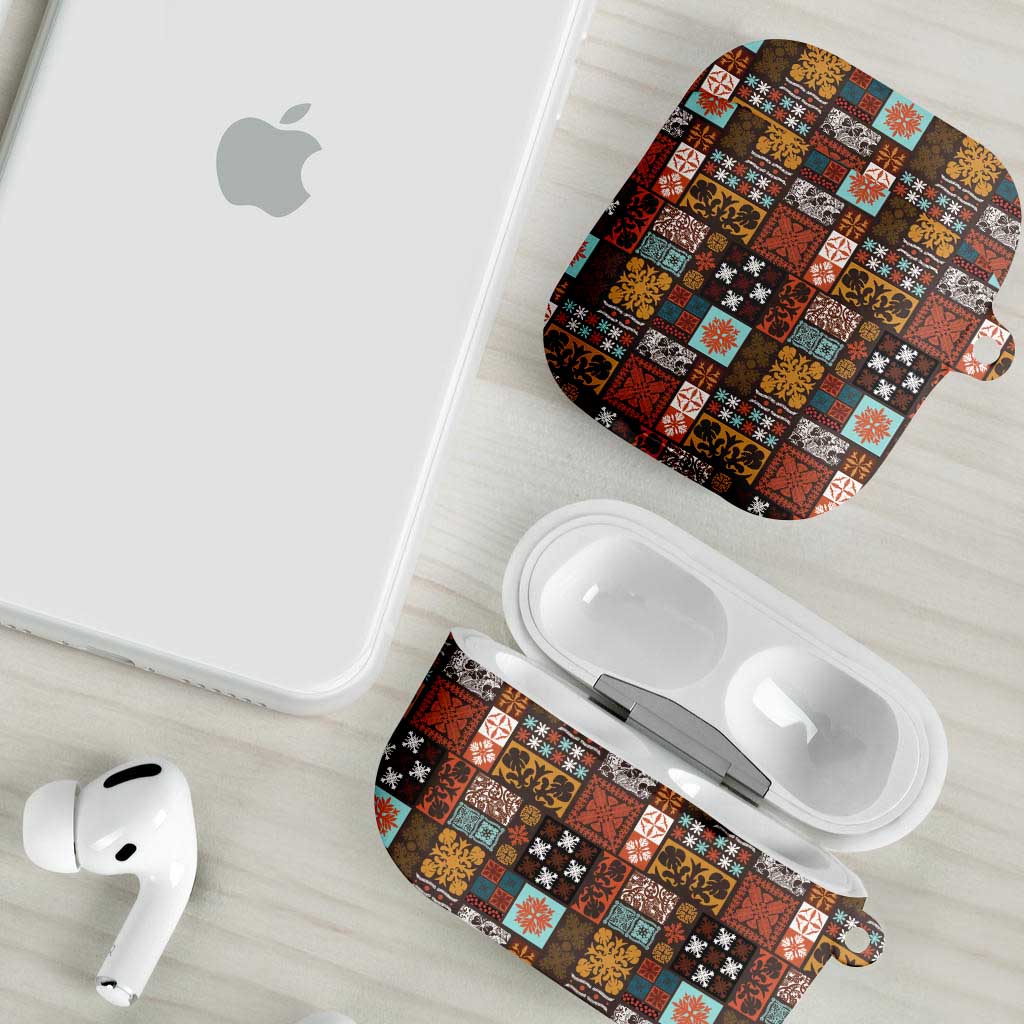 Vintage Hawaiian Quilting Patterns AirPods Case Brown Style Tribal Fabric Patchwork - Polynesian Pride