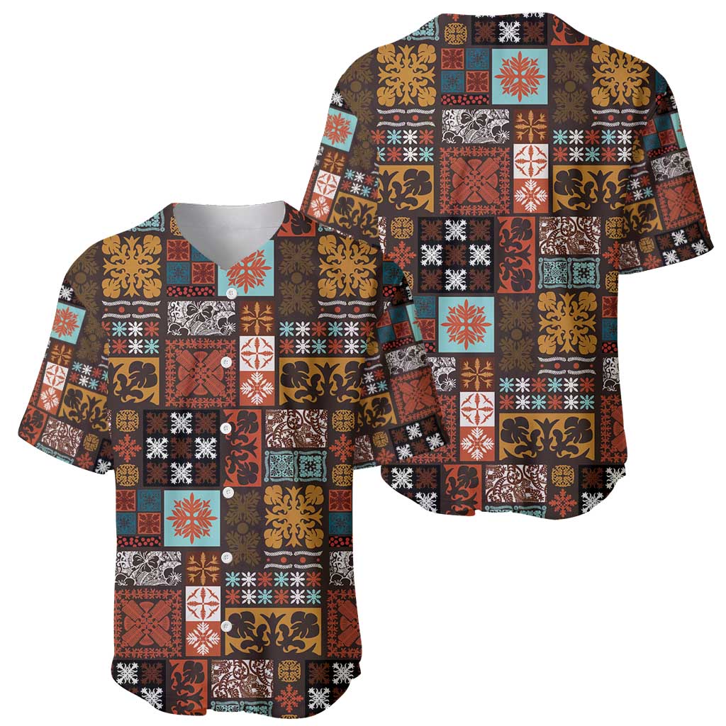 Vintage Hawaiian Quilting Patterns Baseball Jersey Brown Style Tribal Fabric Patchwork - Polynesian Pride