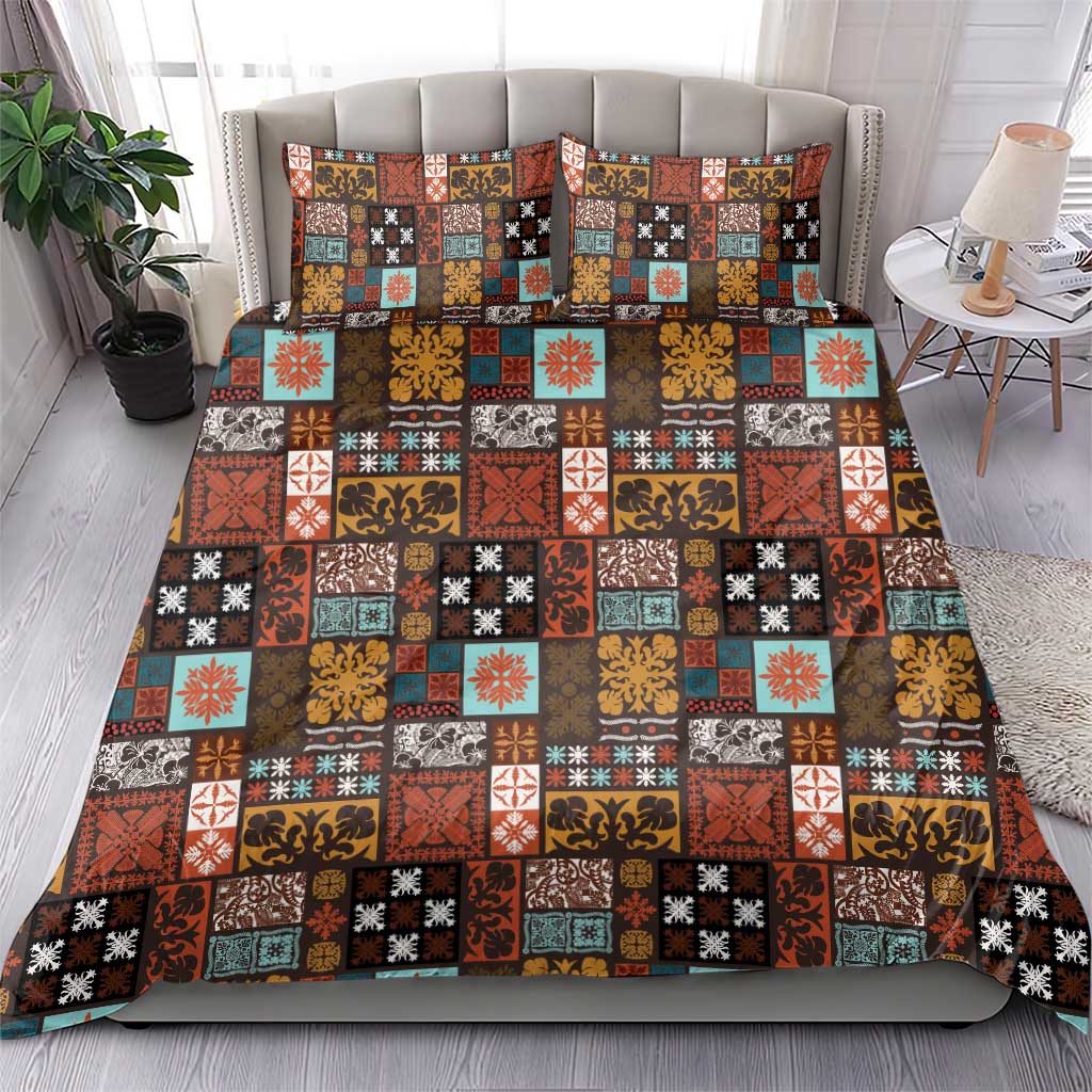 Vintage Hawaiian Quilting Patterns Bedding Set Brown Style Tribal Fabric Patchwork - Polynesian Pride