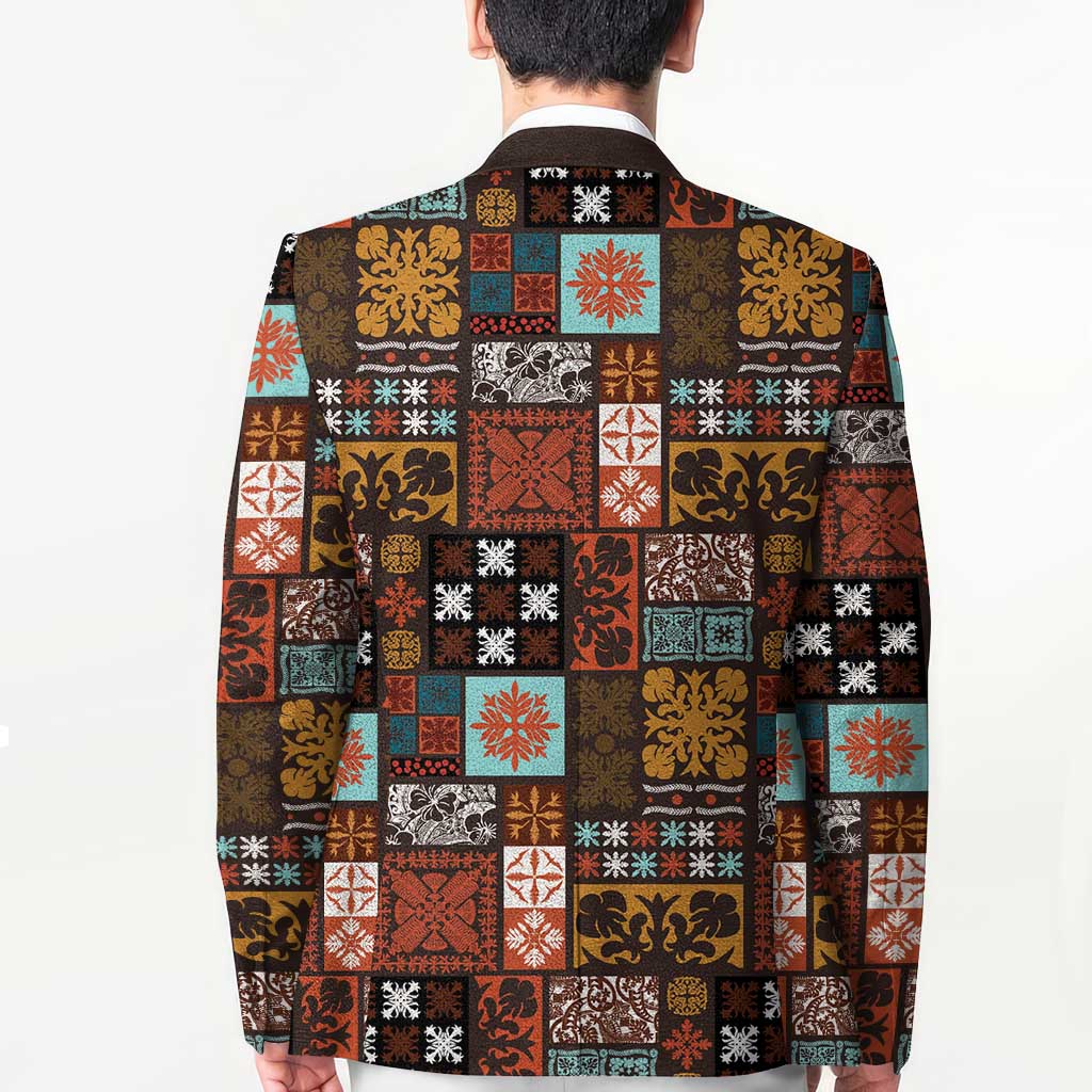 Vintage Hawaiian Quilting Patterns Blazer Brown Style Tribal Fabric Patchwork - Polynesian Pride