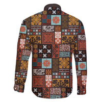 Vintage Hawaiian Quilting Patterns Family Matching Off The Shoulder Long Sleeve Dress and Hawaiian Shirt Brown Style Tribal Fabric Patchwork - Polynesian Pride