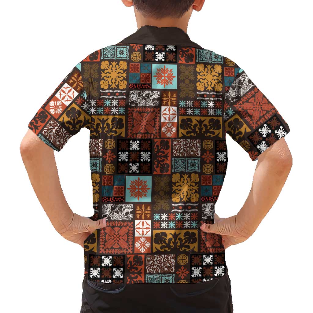 Vintage Hawaiian Quilting Patterns Family Matching Puletasi and Hawaiian Shirt Brown Style Tribal Fabric Patchwork LT9 - Polynesian Pride