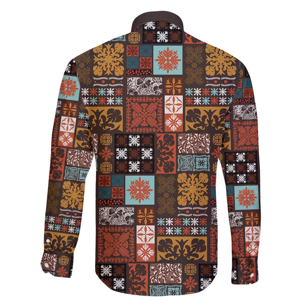 Vintage Hawaiian Quilting Patterns Family Matching Summer Maxi Dress and Hawaiian Shirt Brown Style Tribal Fabric Patchwork - Polynesian Pride