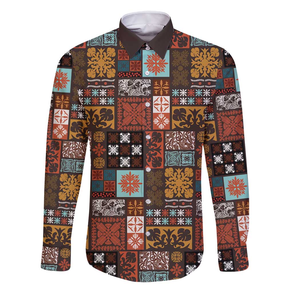 Vintage Hawaiian Quilting Patterns Family Matching Tank Maxi Dress and Hawaiian Shirt Brown Style Tribal Fabric Patchwork - Polynesian Pride