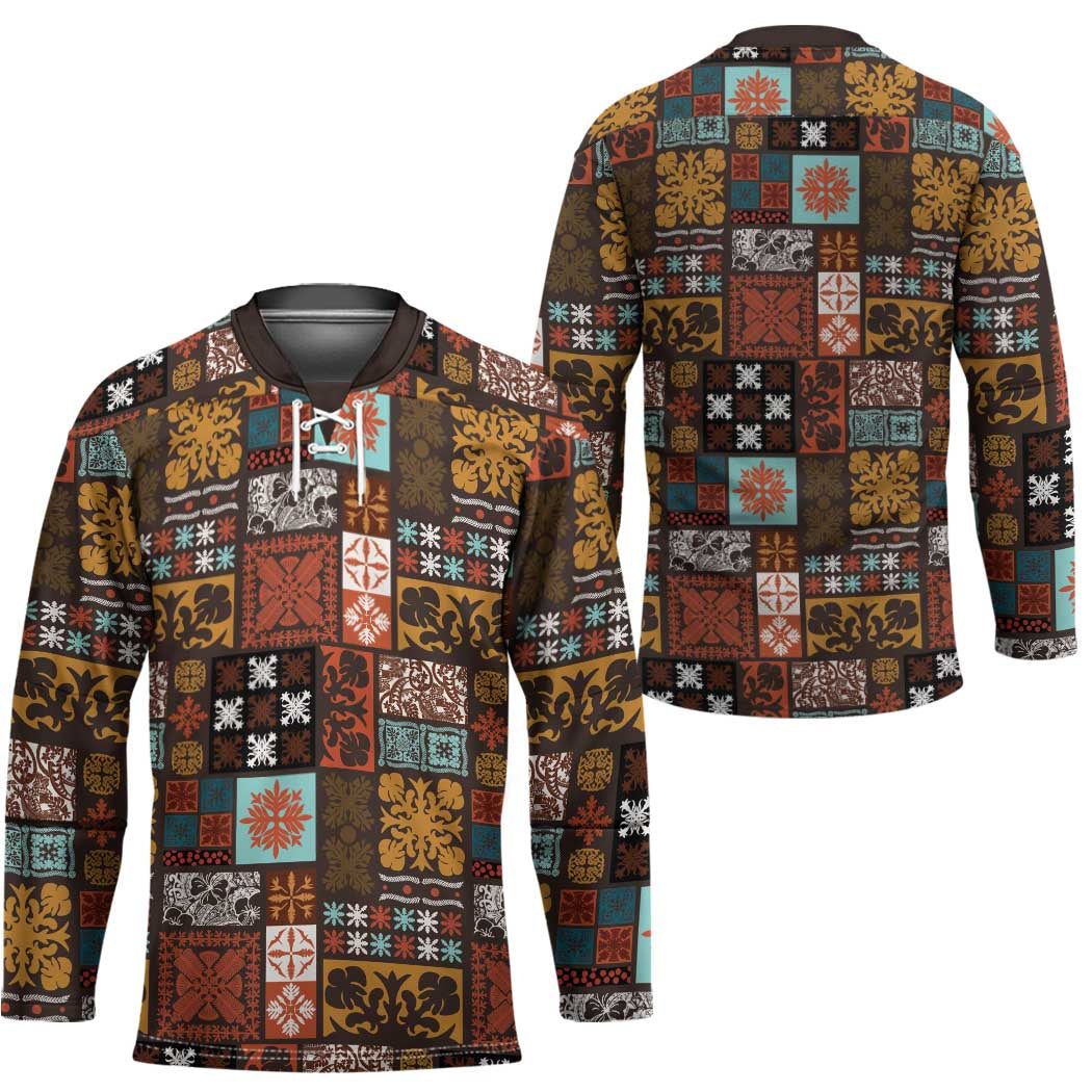 Vintage Hawaiian Quilting Patterns Hockey Jersey Brown Style Tribal Fabric Patchwork - Polynesian Pride