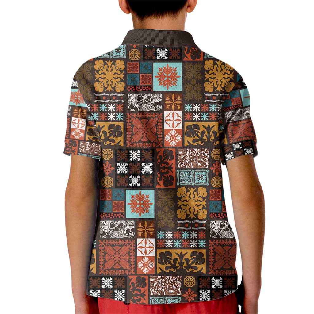 Vintage Hawaiian Quilting Patterns Kid Polo Shirt Brown Style Tribal Fabric Patchwork - Polynesian Pride