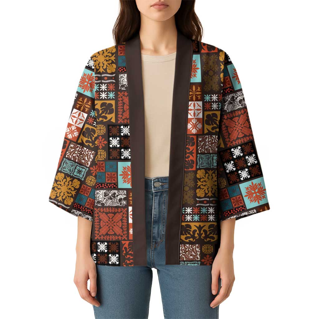 Vintage Hawaiian Quilting Patterns Kimono Brown Style Tribal Fabric Patchwork - Polynesian Pride