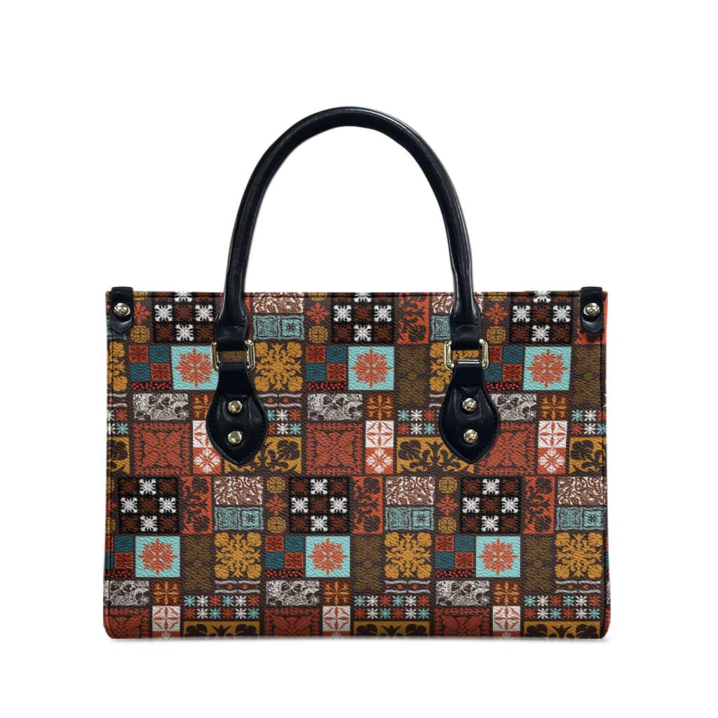 Vintage Hawaiian Quilting Patterns Leather Bag Brown Style Tribal Fabric Patchwork - Polynesian Pride