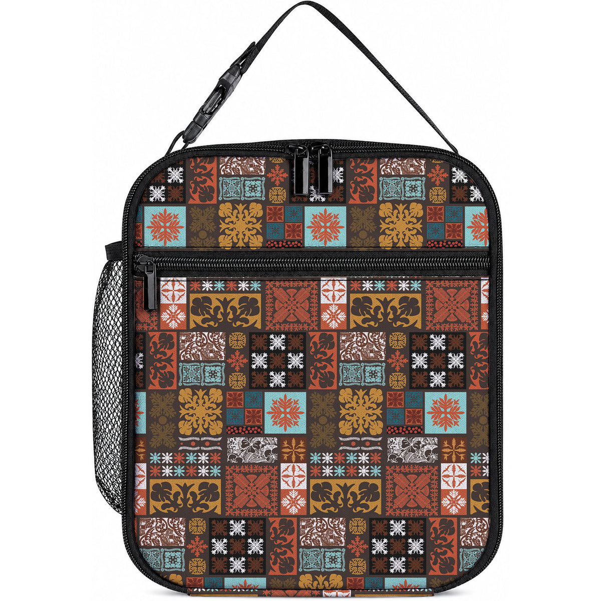 Vintage Hawaiian Quilting Patterns Lunch Bag Brown Style Tribal Fabric Patchwork LT9 10.2 × 8.3 × 4.3 inch Brown - Polynesian Pride