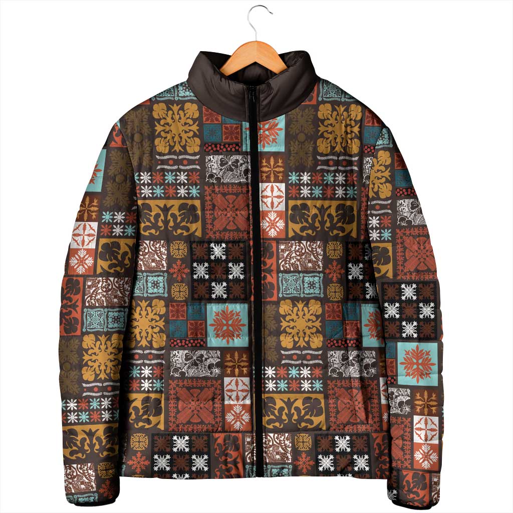 Vintage Hawaiian Quilting Patterns Padded Jacket Brown Style Tribal Fabric Patchwork - Polynesian Pride