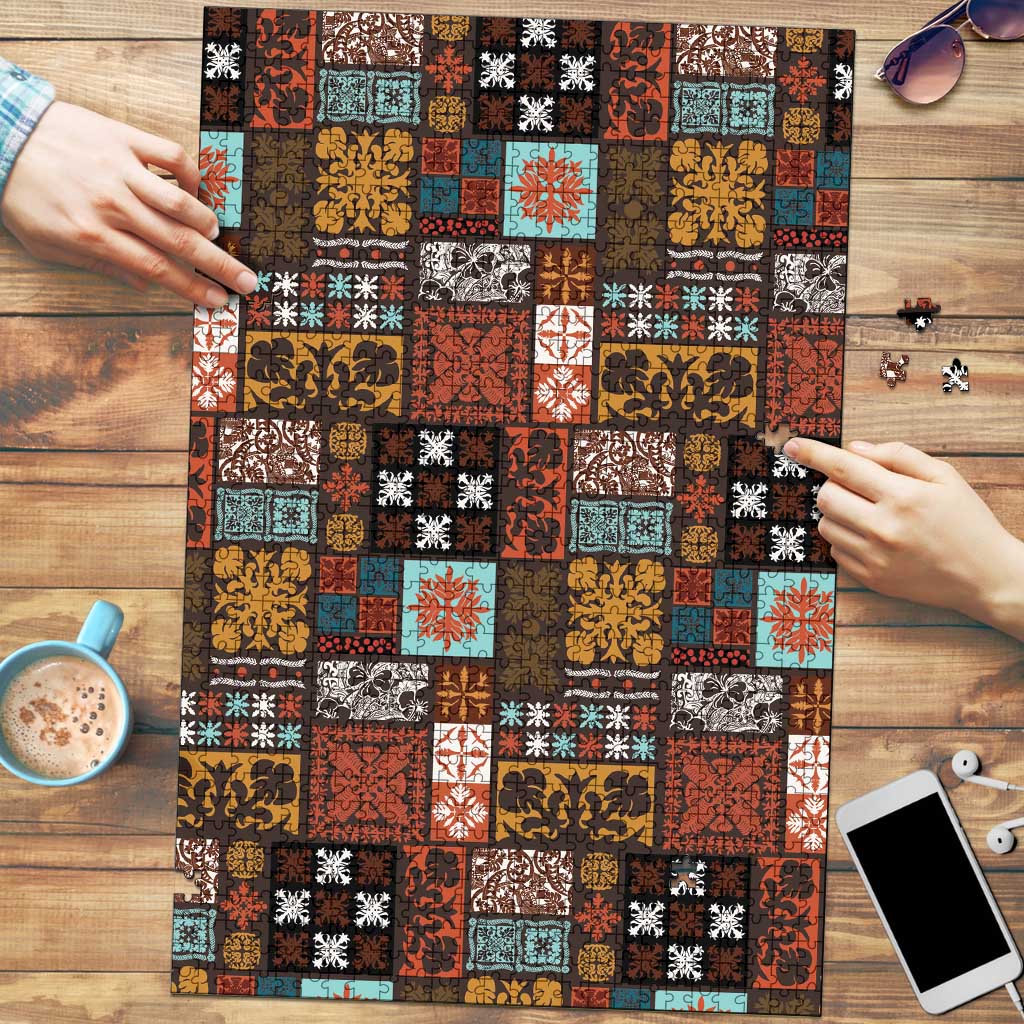 Vintage Hawaiian Quilting Patterns Puzzle Brown Style Tribal Fabric Patchwork - Polynesian Pride