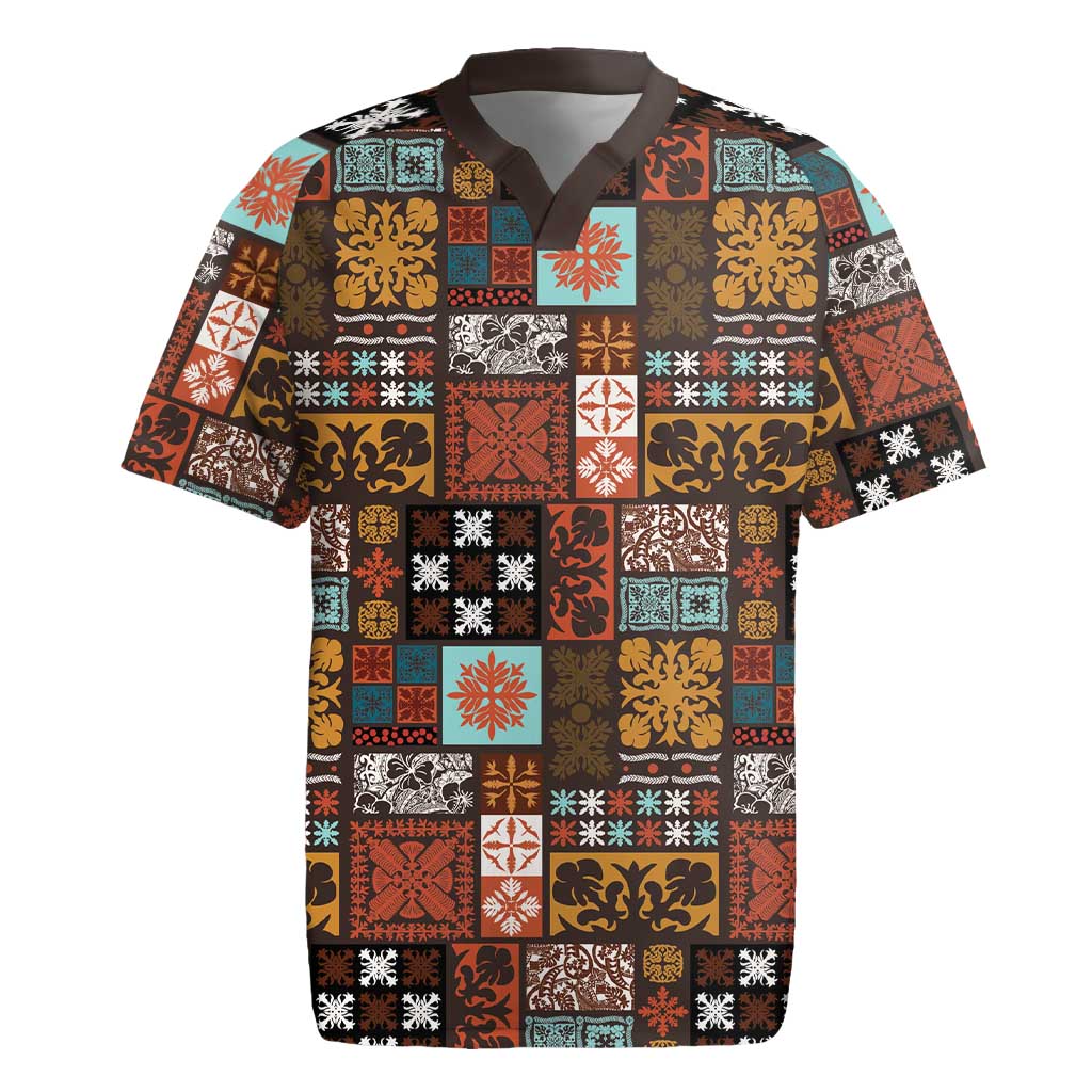 Vintage Hawaiian Quilting Patterns Rugby Jersey Brown Style Tribal Fabric Patchwork - Polynesian Pride