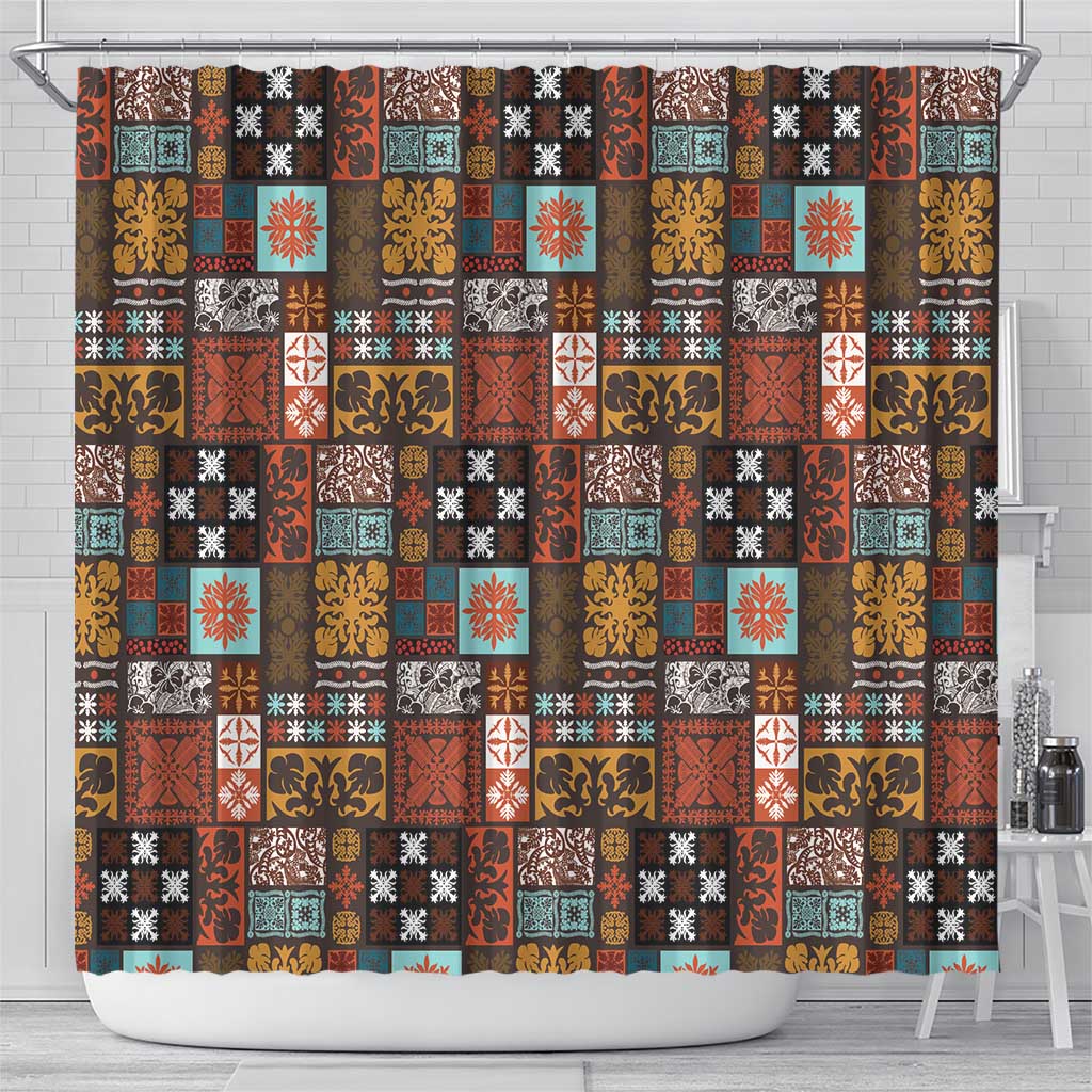 Vintage Hawaiian Quilting Patterns Shower Curtain Brown Style Tribal Fabric Patchwork - Polynesian Pride