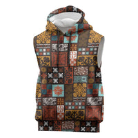 Vintage Hawaiian Quilting Patterns Sleeveless Hoodie Brown Style Tribal Fabric Patchwork - Polynesian Pride