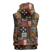 Vintage Hawaiian Quilting Patterns Sleeveless Zip Hoodie Brown Style Tribal Fabric Patchwork - Polynesian Pride