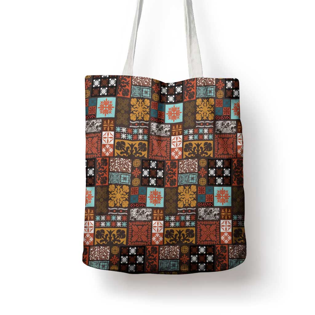 Vintage Hawaiian Quilting Patterns Tote Bag Brown Style Tribal Fabric Patchwork - Polynesian Pride