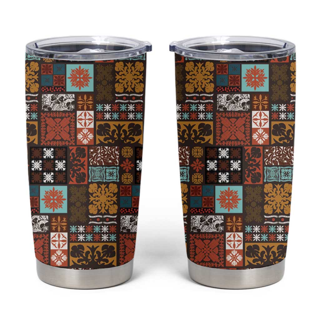 Vintage Hawaiian Quilting Patterns Tumbler Cup Brown Style Tribal Fabric Patchwork - Polynesian Pride