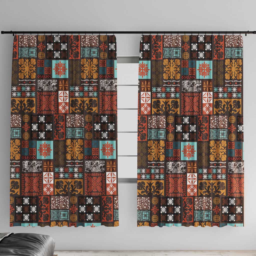 Vintage Hawaiian Quilting Patterns Window Curtain Brown Style Tribal Fabric Patchwork - Polynesian Pride