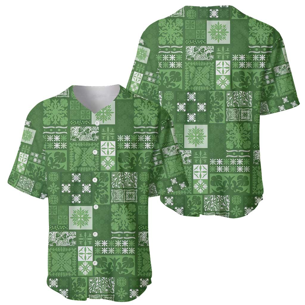 Vintage Hawaiian Quilting Patterns Baseball Jersey Green Style Tribal Fabric Patchwork - Polynesian Pride