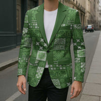 Vintage Hawaiian Quilting Patterns Blazer Green Style Tribal Fabric Patchwork - Polynesian Pride