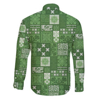 Vintage Hawaiian Quilting Patterns Family Matching Long Sleeve Bodycon Dress and Hawaiian Shirt Green Style Tribal Fabric Patchwork - Polynesian Pride