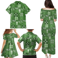 Vintage Hawaiian Quilting Patterns Family Matching Puletasi and Hawaiian Shirt Green Style Tribal Fabric Patchwork LT9 - Polynesian Pride