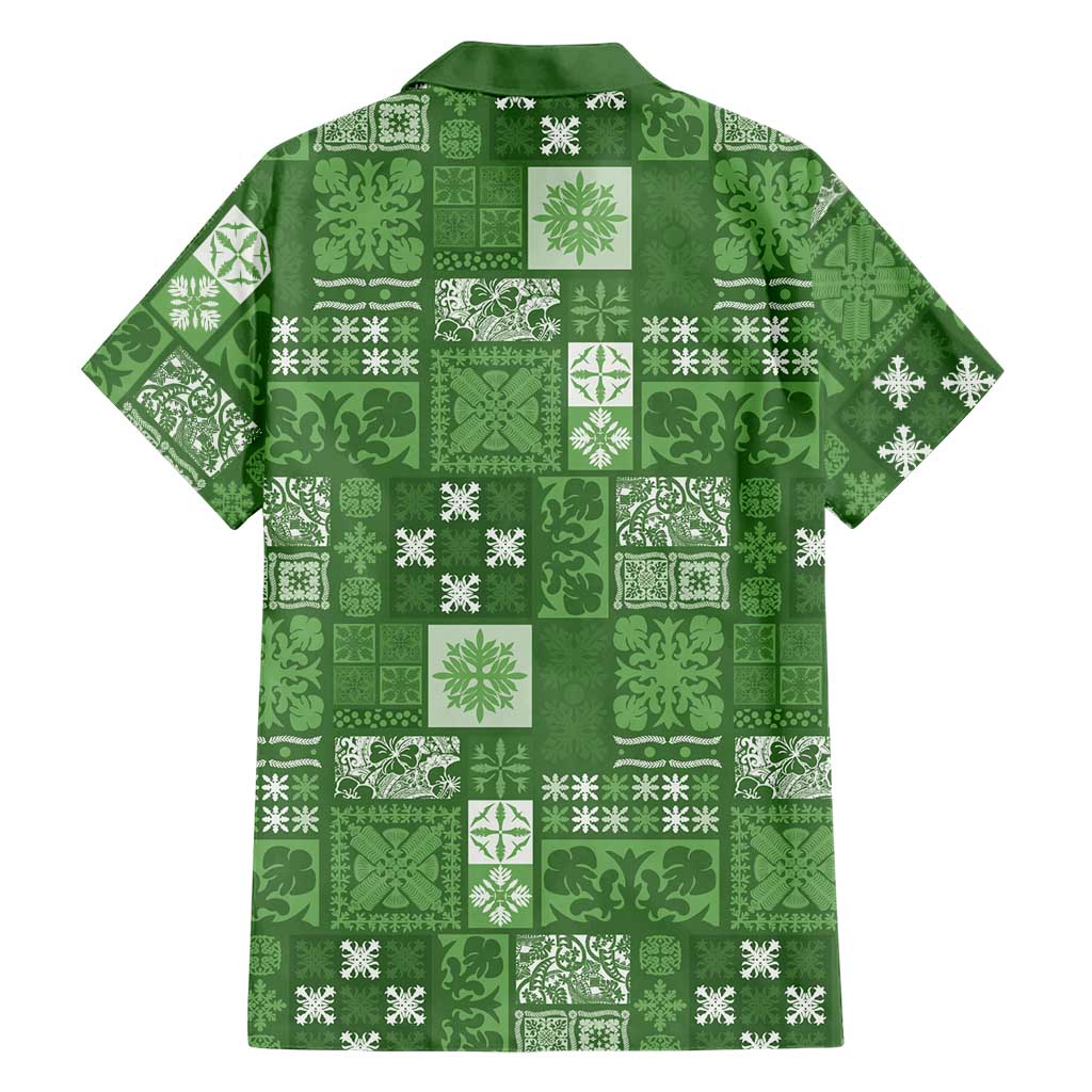 Vintage Hawaiian Quilting Patterns Family Matching Puletasi and Hawaiian Shirt Green Style Tribal Fabric Patchwork LT9 - Polynesian Pride