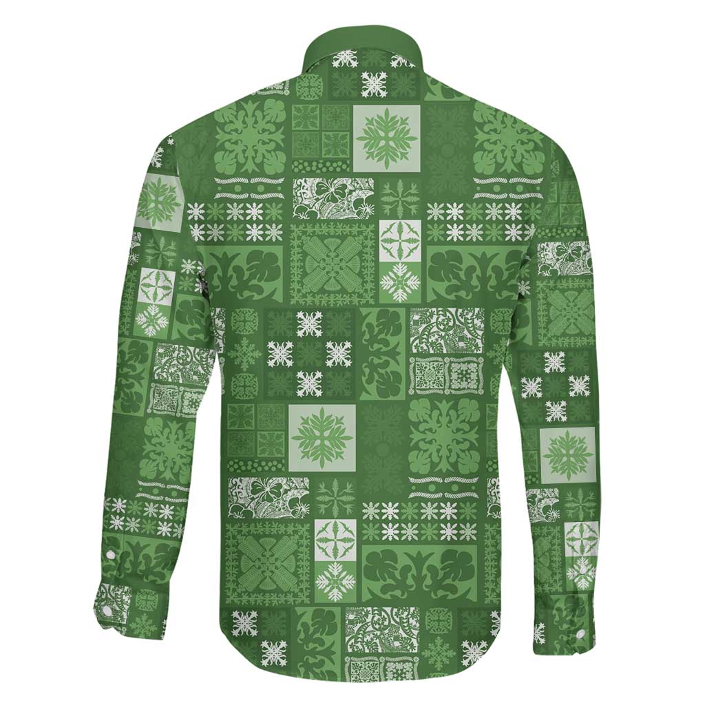 Vintage Hawaiian Quilting Patterns Family Matching Puletasi and Hawaiian Shirt Green Style Tribal Fabric Patchwork LT9 - Polynesian Pride