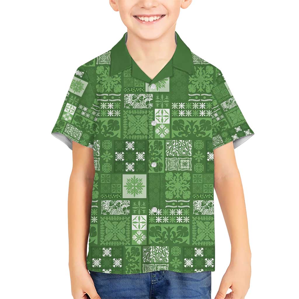 Vintage Hawaiian Quilting Patterns Hawaiian Shirt Green Style Tribal Fabric Patchwork - Polynesian Pride